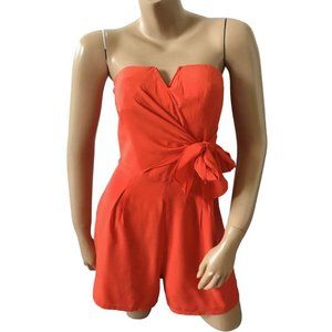 CHARLIE JADE Womens Size XS Strapless Coral 100% Silk Romper
